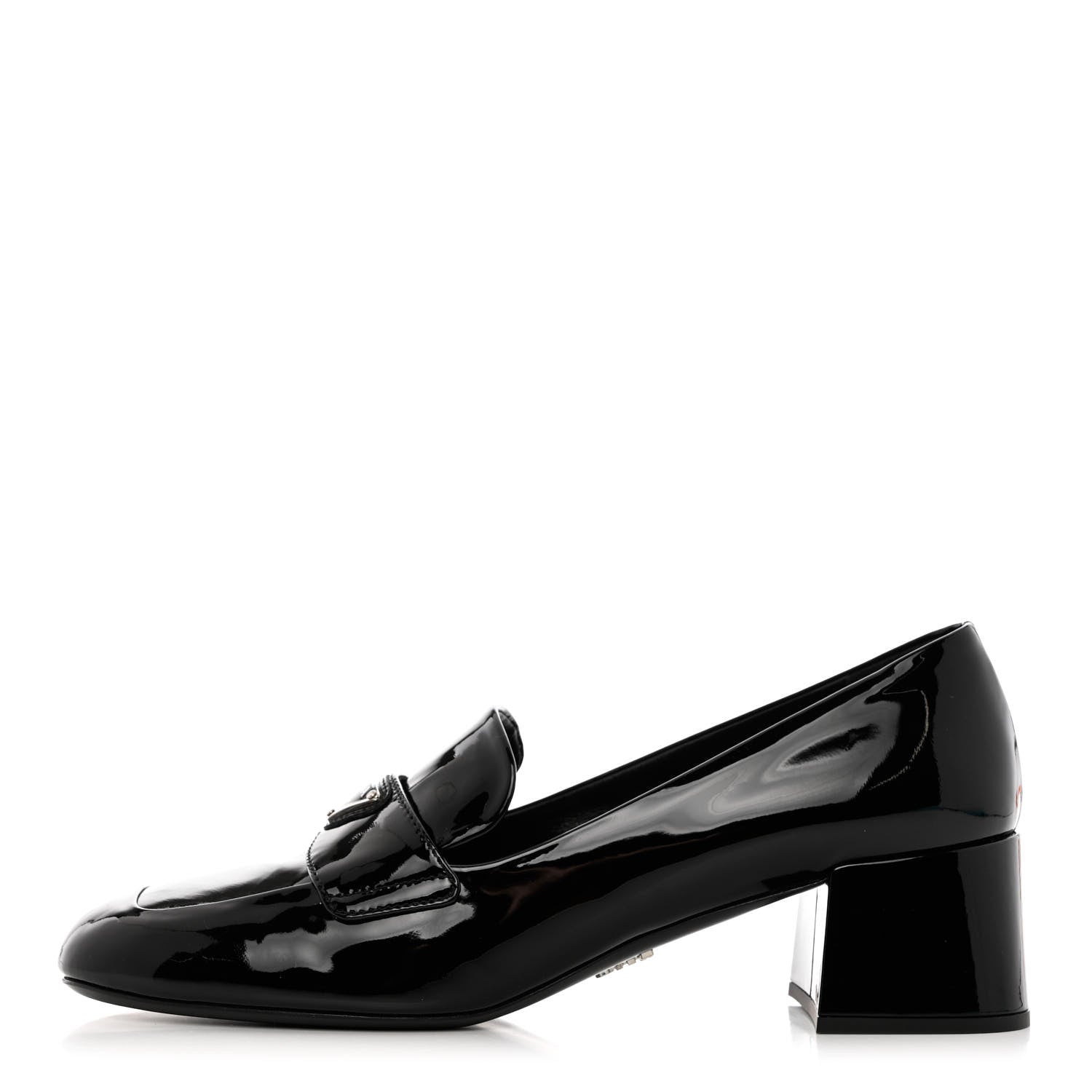 Prada Vernice Metal Triangle Logo 45mm Loafer Pumps 39.5 Black 1 of 10