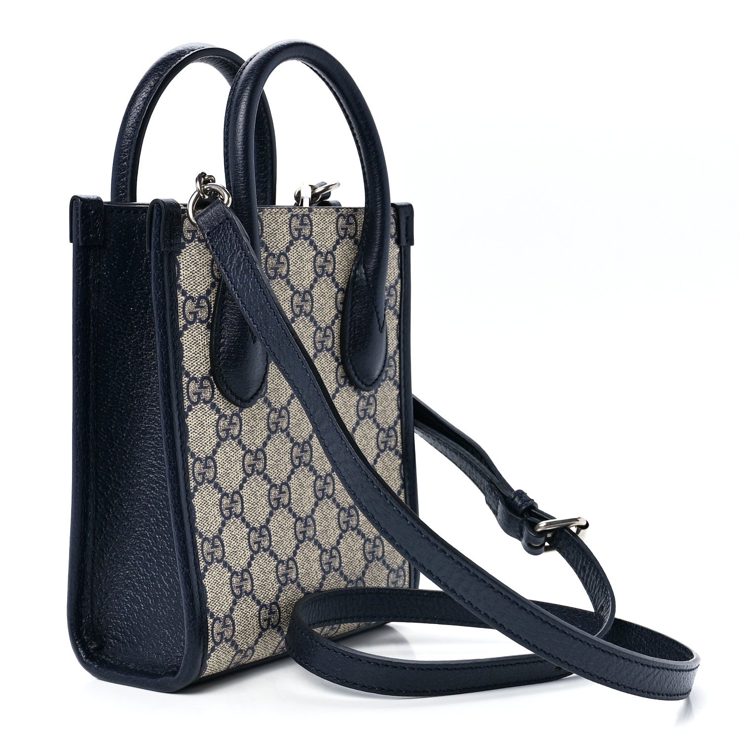 Gucci GG Supreme Monogram Textured Dollar Calfskin Mini Retro Interlocking G Tote Bag Beige Blue 3 of 11