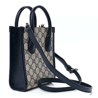 Gucci GG Supreme Monogram Textured Dollar Calfskin Mini Retro Interlocking G Tote Bag Beige Blue 3 of 11