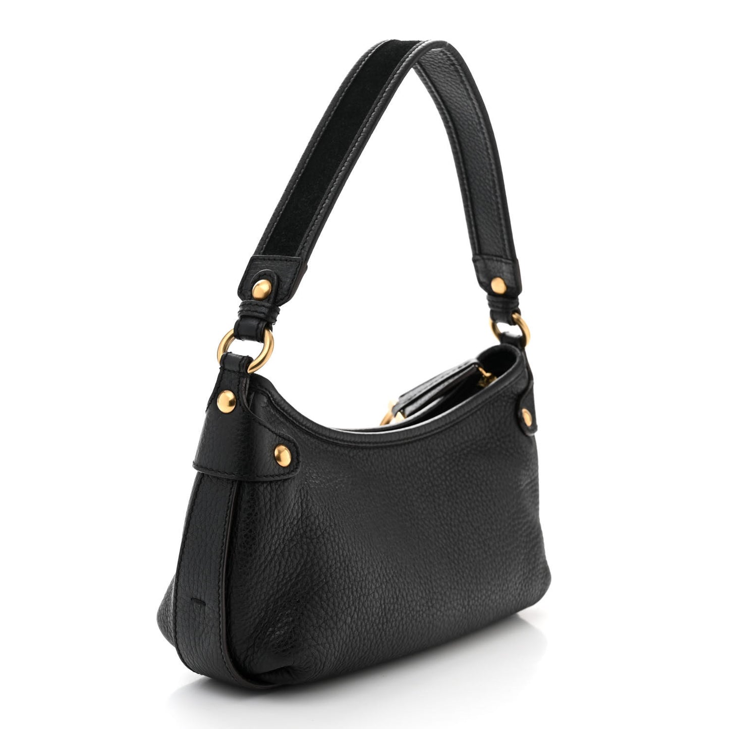 Pebbled Calfskin Suede Small Gancini Shoulder Bag