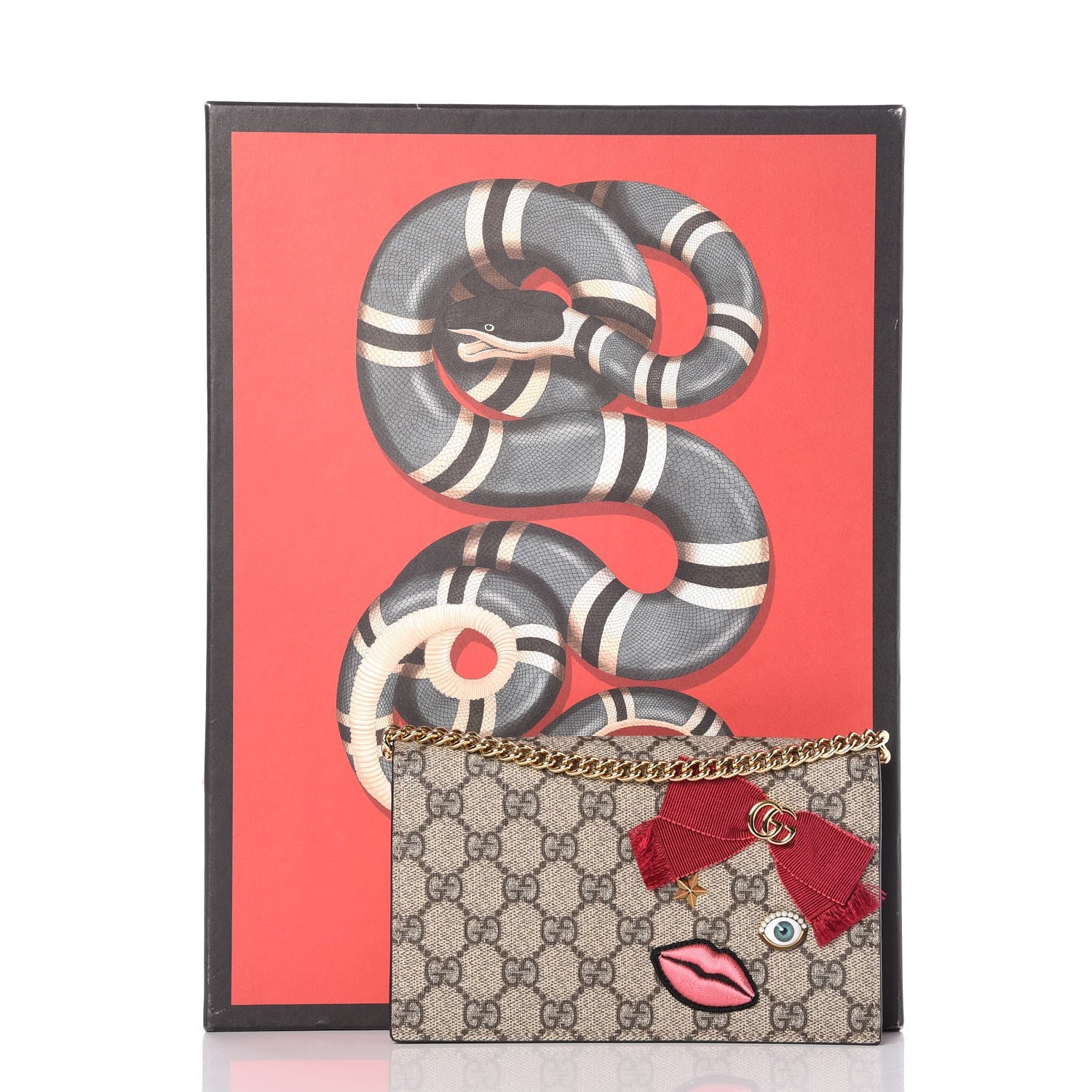 Gucci GG Supreme Monogram Face Embroidered Chain Wallet Pink 9 of 9