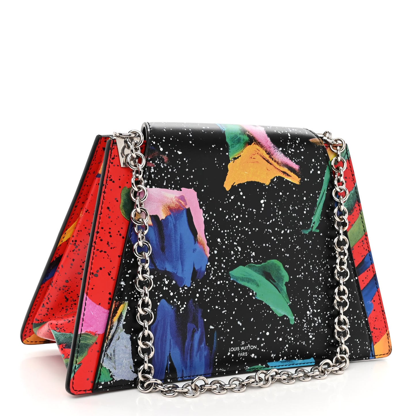 Calfskin Splash Print Trapeze Black White Red