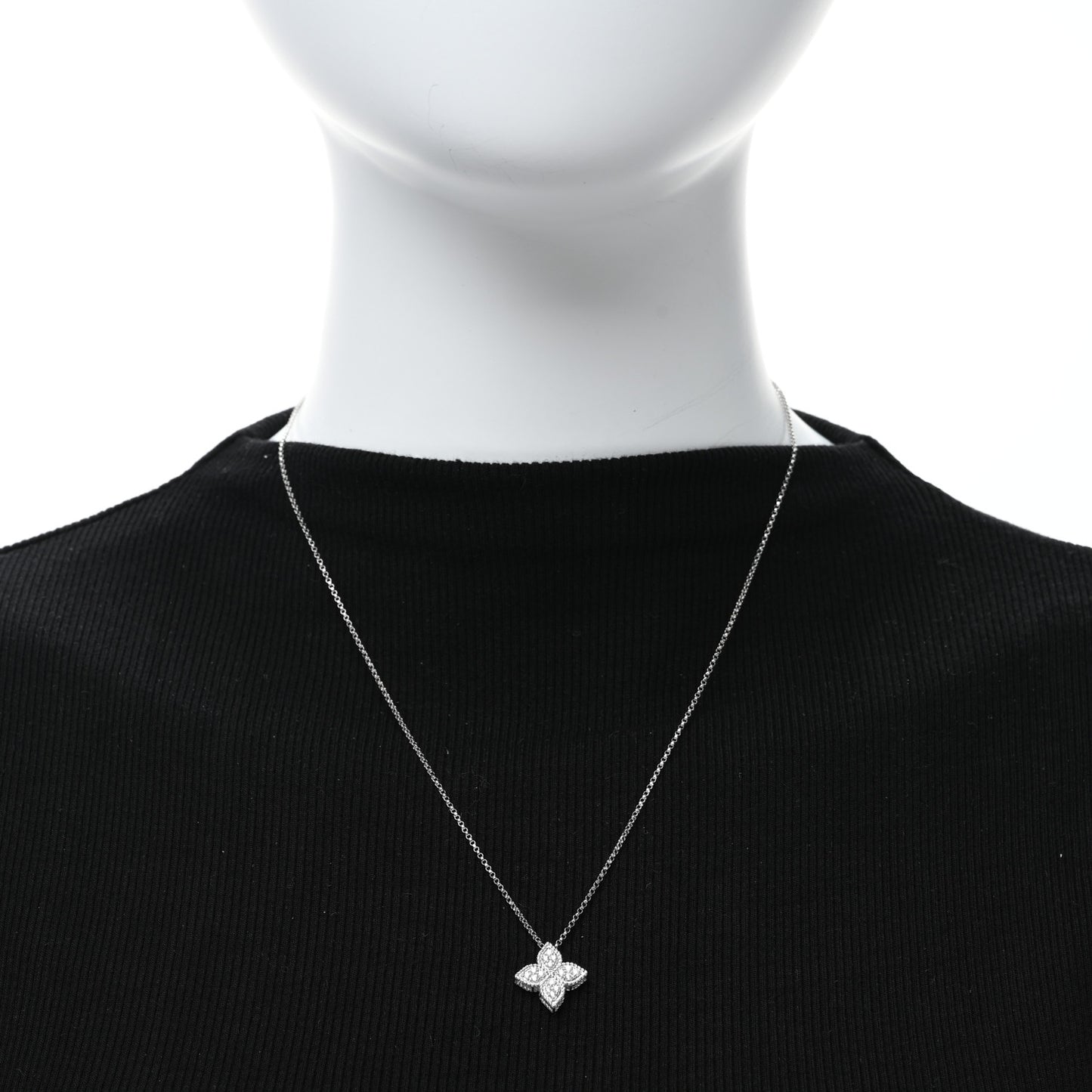 18K White Gold Diamond Medium Princess Flower Pendant Necklace