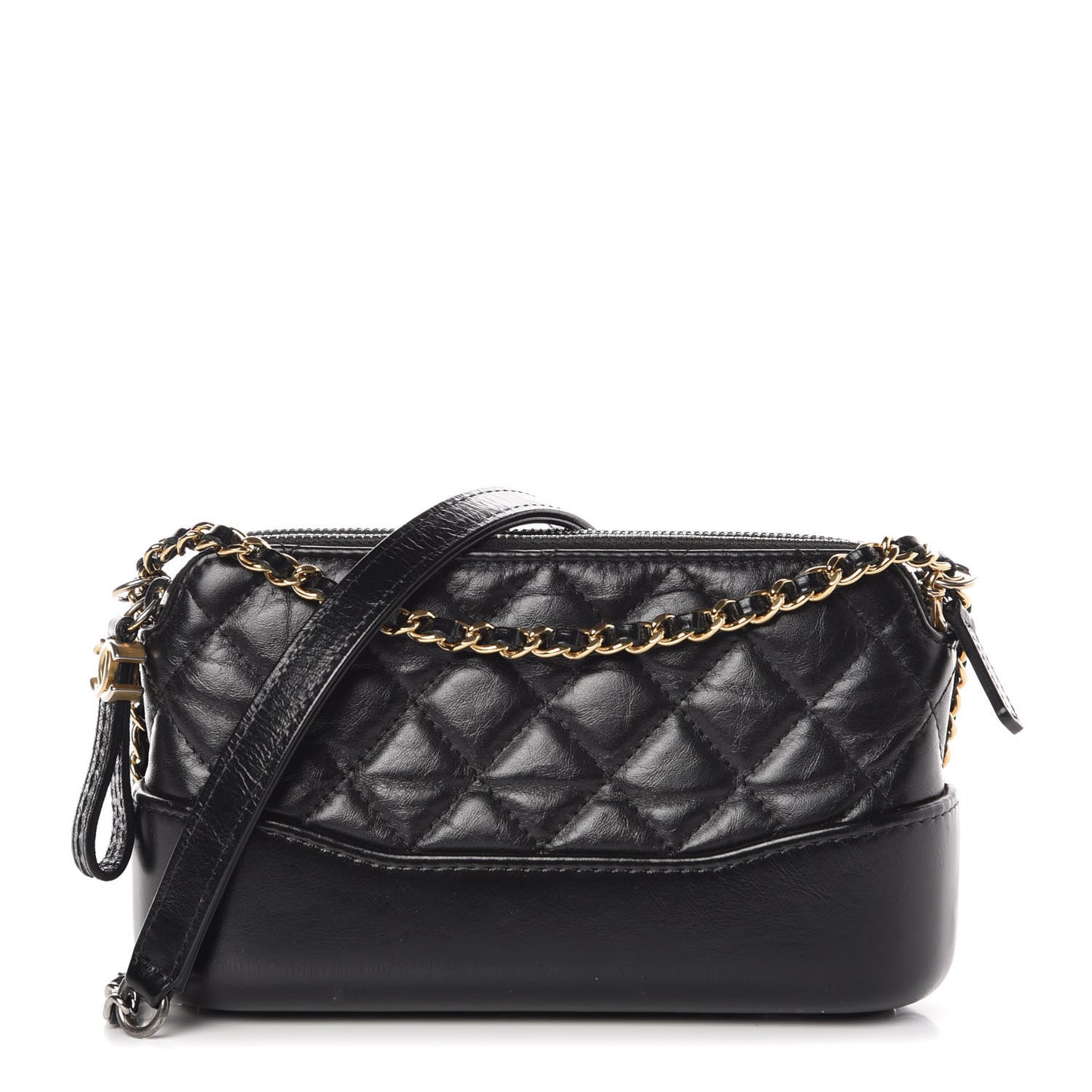 Aged Calfskin Quilted Small Gabrielle Clutch With Chain Black