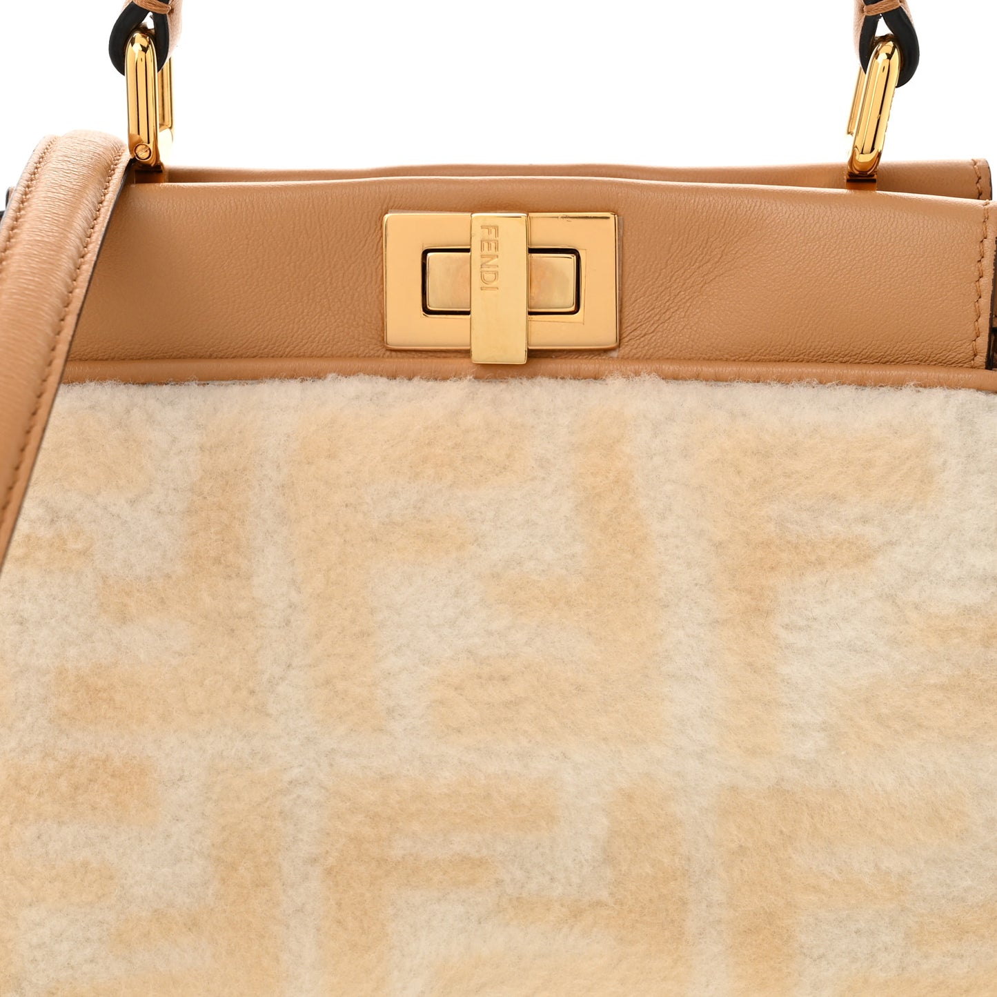 Shearling Nappa Macro FF 1974 Mini Peekaboo Iconic Satchel White Ice Cuoio Miele Scuro