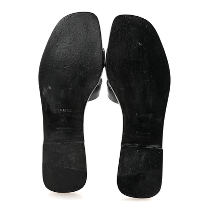 Hermes Box Calfskin Oran Sandals 39.5 Black 6 of 10
