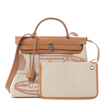 Hermes Vache Hunter Toile H Brides de Gala Herbag Zip Retourne 31 PM Natural 1 of 10