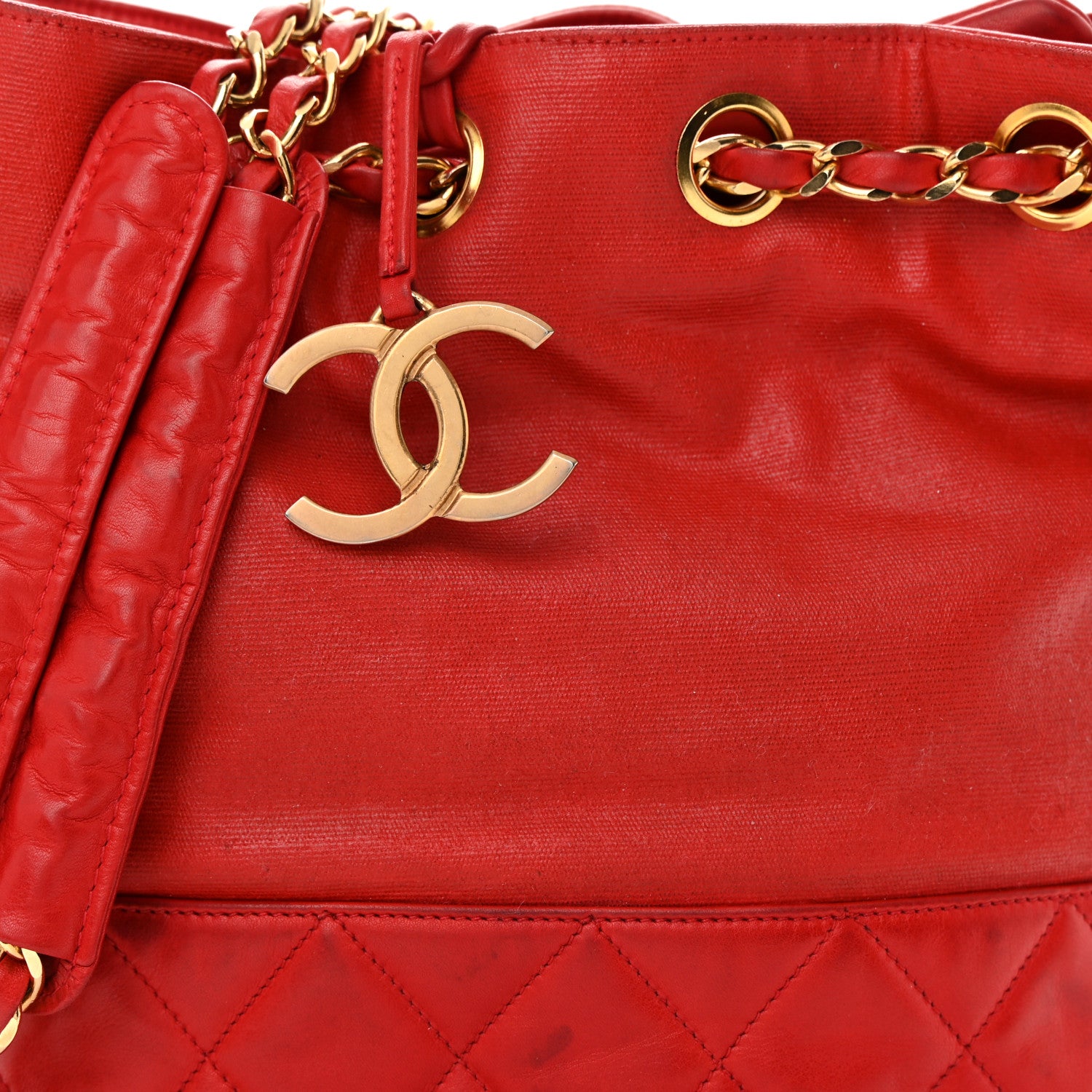 Chanel Lambskin CC Drawstring Shoulder Bag Red 9 of 20