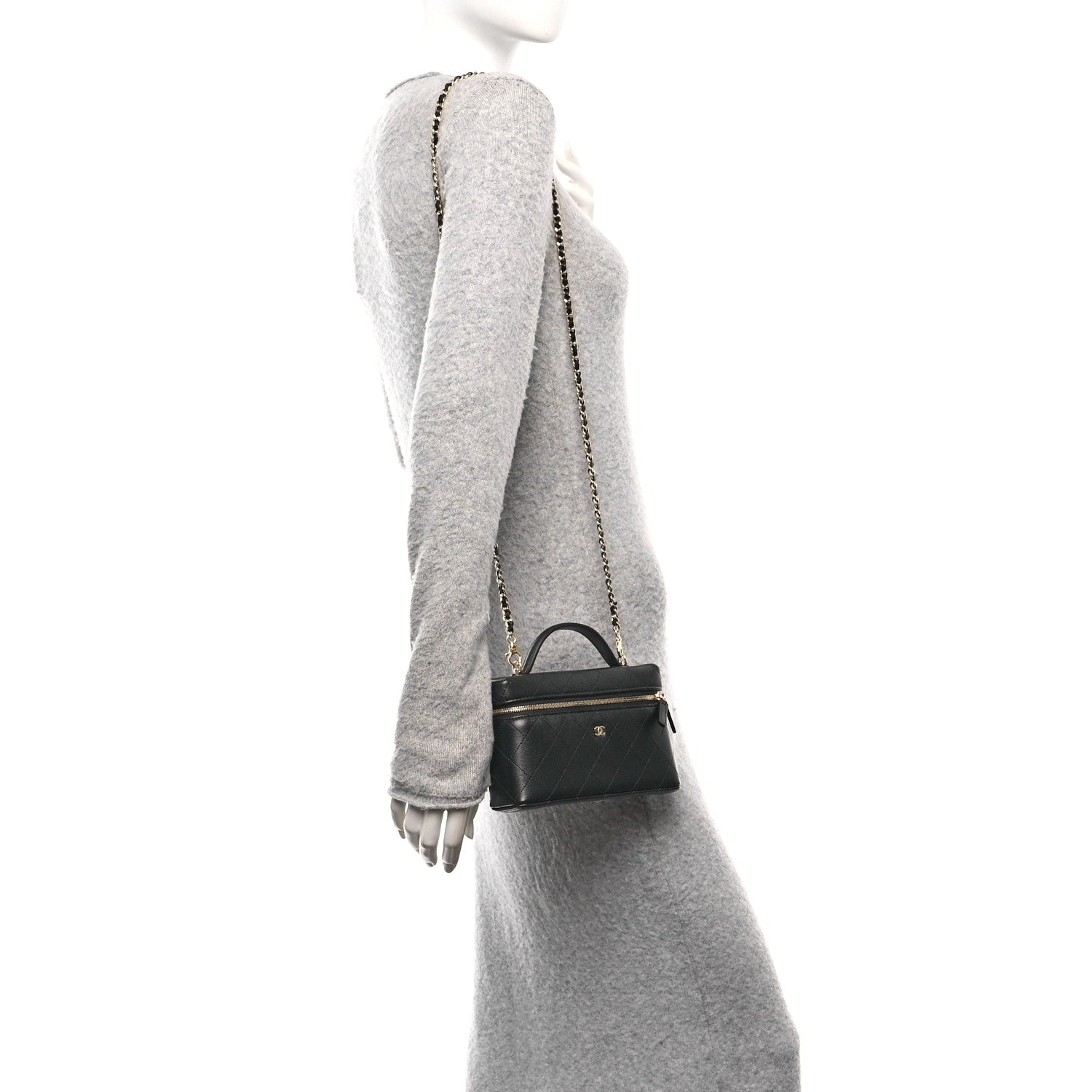 Chanel Goatskin Stitched Top Handle Slim Vanity With Chain Black 2 of 11
