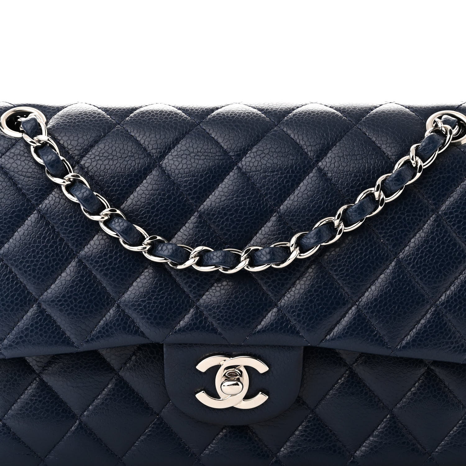 Chanel Caviar Quilted Medium Double Flap Blue 8 of 10