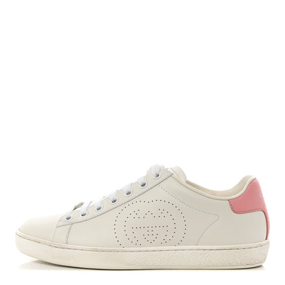 Gucci Calfskin Interlocking G Perforated Womens Ace Sneakers 37 White Wild Rose 1 of 12