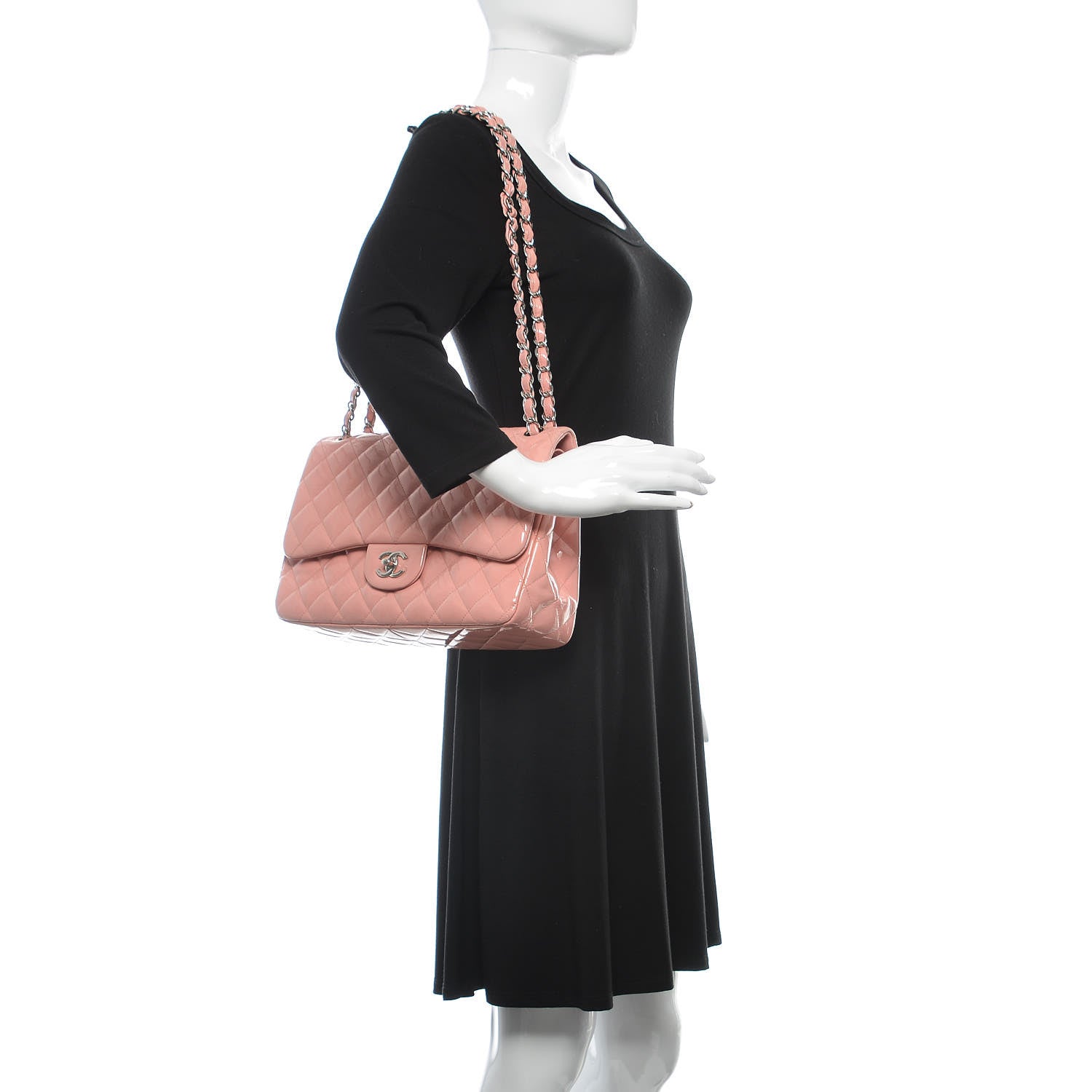 Chanel Patent Quilted Jumbo Double Flap Pink 2 of 23