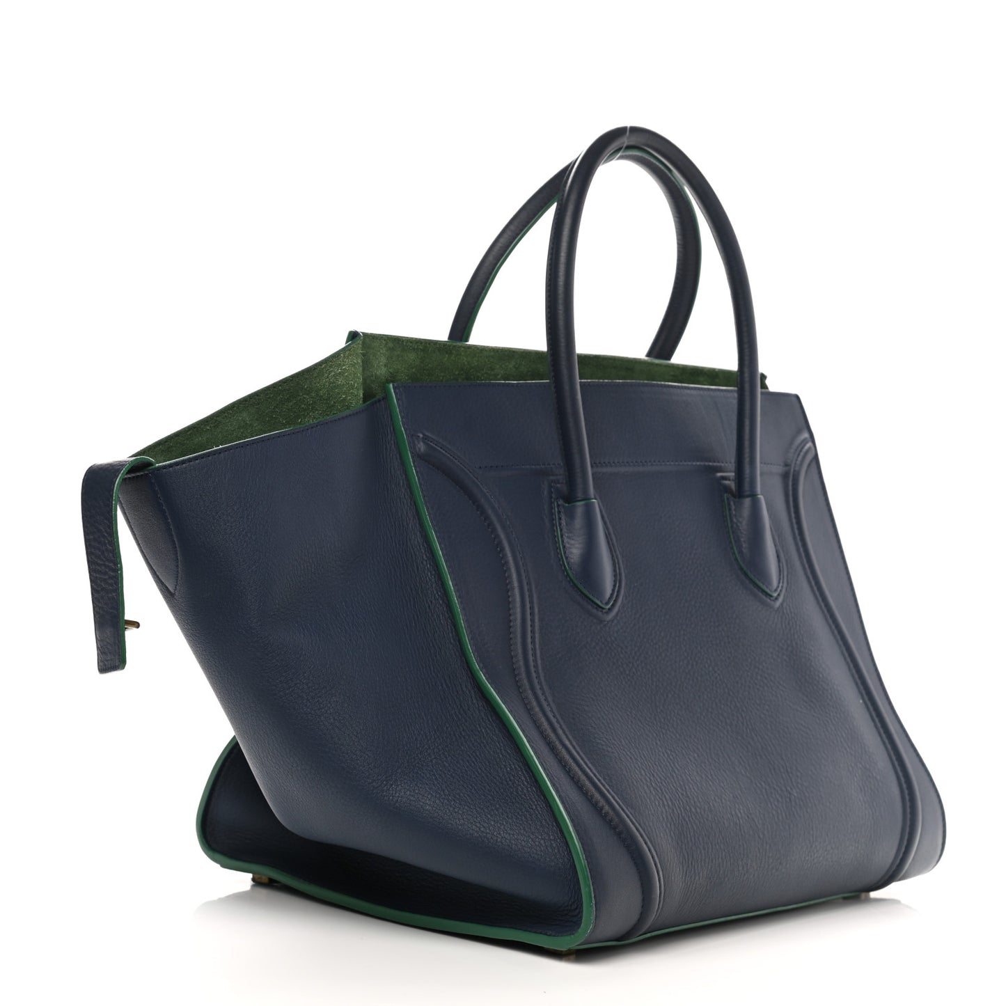 Supple Calfskin Medium Phantom Luggage Navy Blue Green Trim