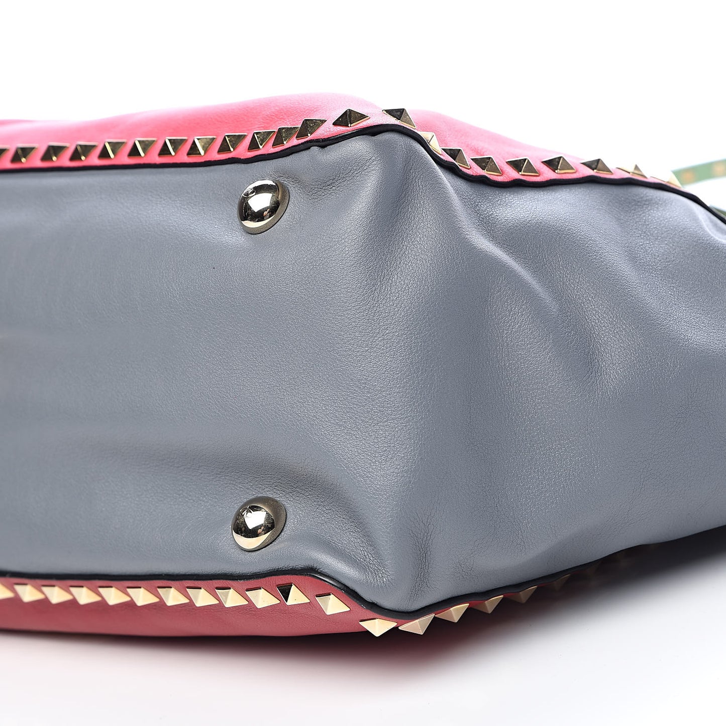 Vitello Colorblock Medium Rockstud Tote Deep Rose Clover Grey Scarlet