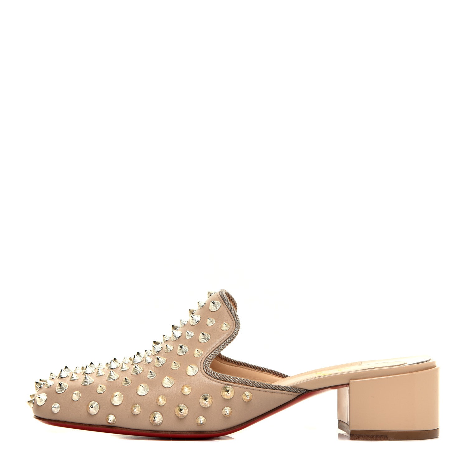 Christian Louboutin Shiny Nappa Spikes Mulaconka 35 Mules 38 Nude 1 of 8