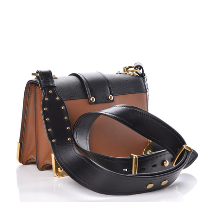 Prada City Calfskin Saffiano Cahier Bag Cognac Nero Black 3 of 8