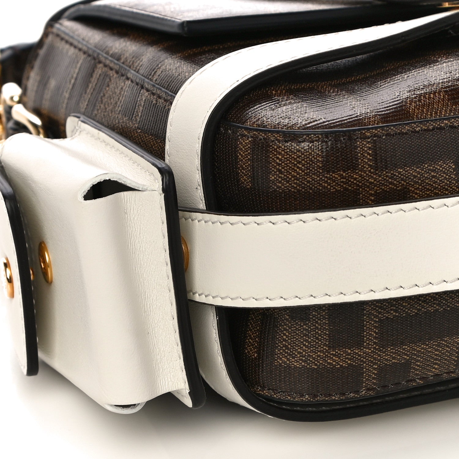 Fendi Glazed Fabric Vitello Century FF 1974 Large Baguette Cage Mogano Panna White Ice 8 of 9