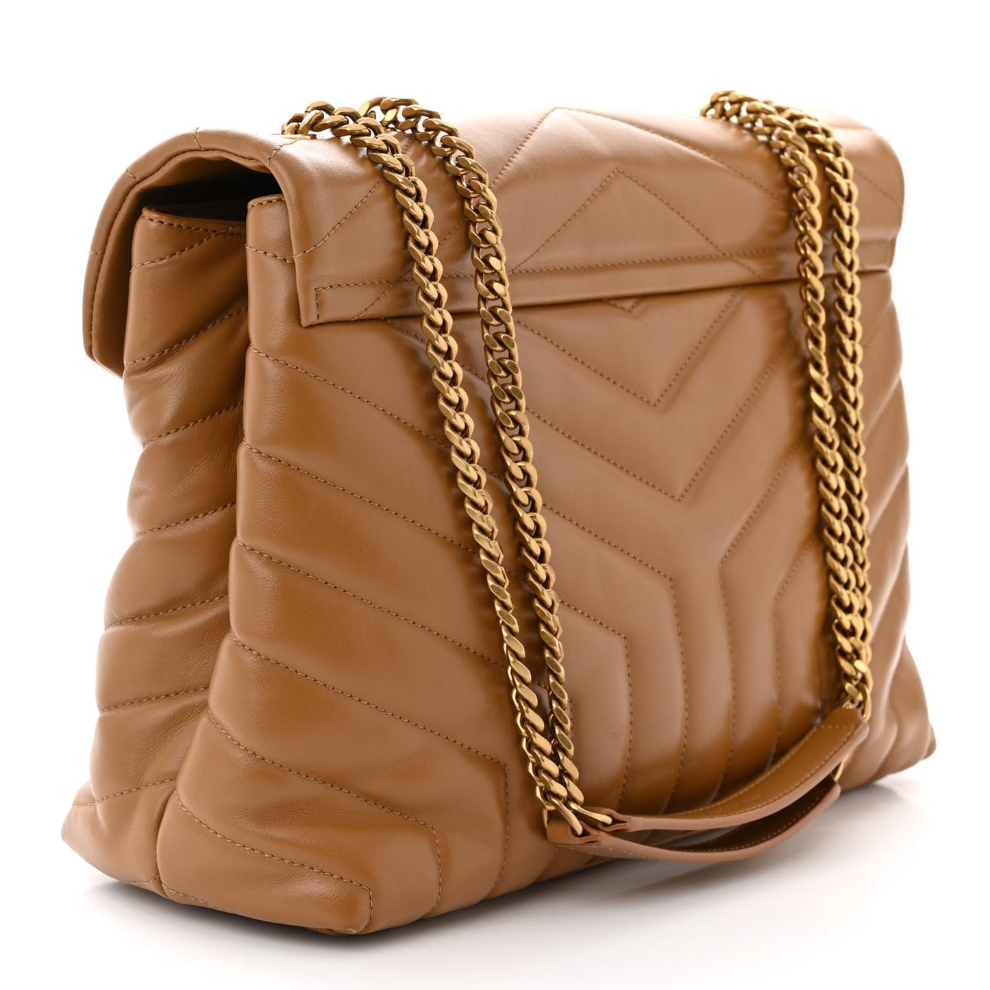 Calfskin Y Quilted Monogram Medium Loulou Chain Satchel Natural Tan