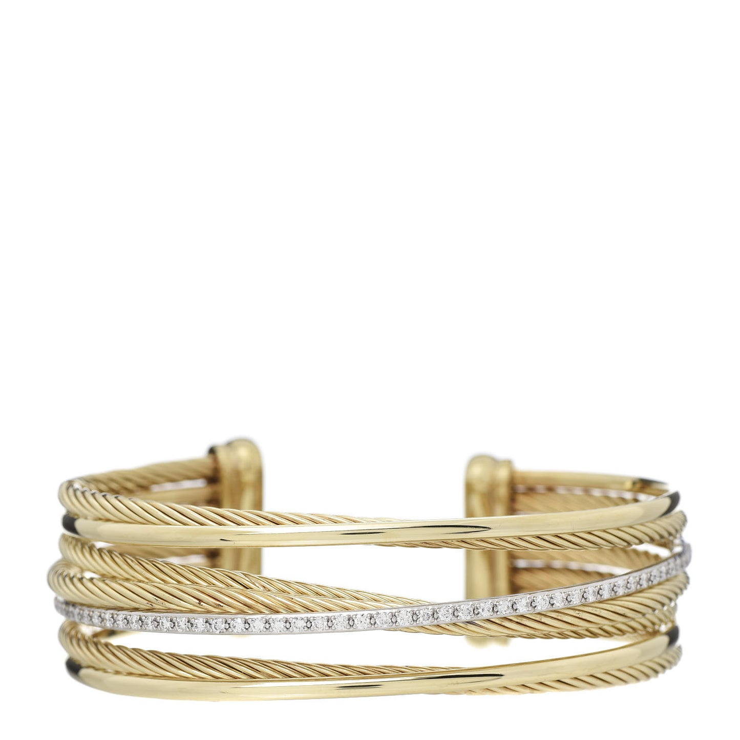 18K Yellow Gold Diamond Crossover Four Row Cuff Bracelet