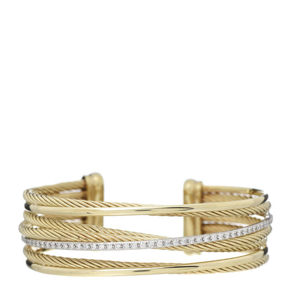 David Yurman 18K Yellow Gold Diamond Crossover Four Row Cuff Bracelet 1 of 4