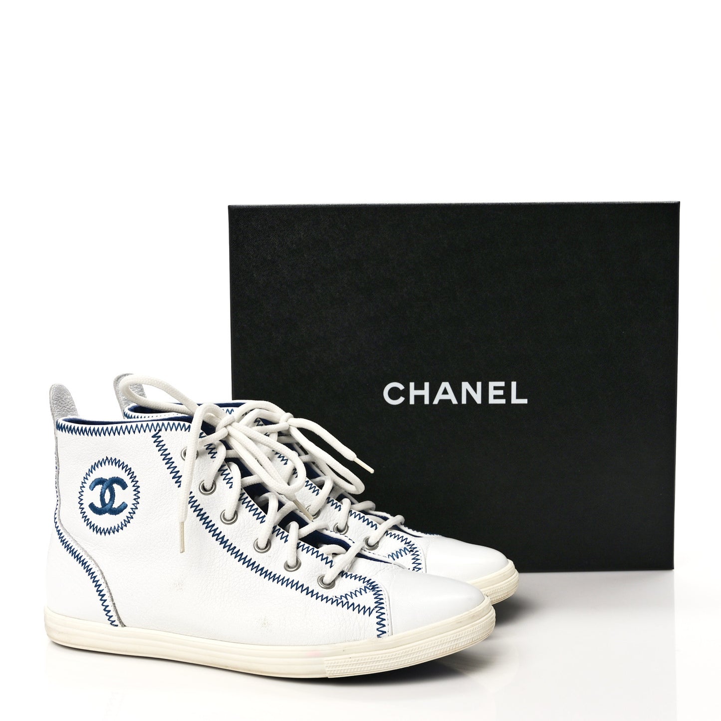 Calfskin High Top Sneakers 38 White Blue
