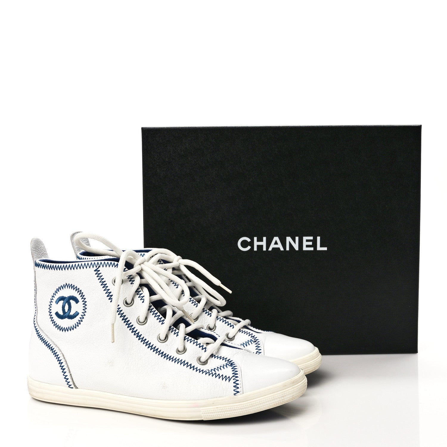 Chanel Calfskin High Top Sneakers 38 White Blue 8 of 8