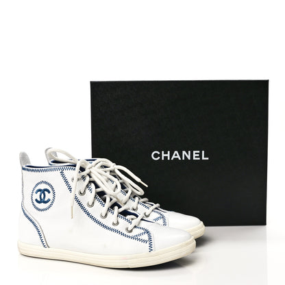 Chanel Calfskin High Top Sneakers 38 White Blue 8 of 8