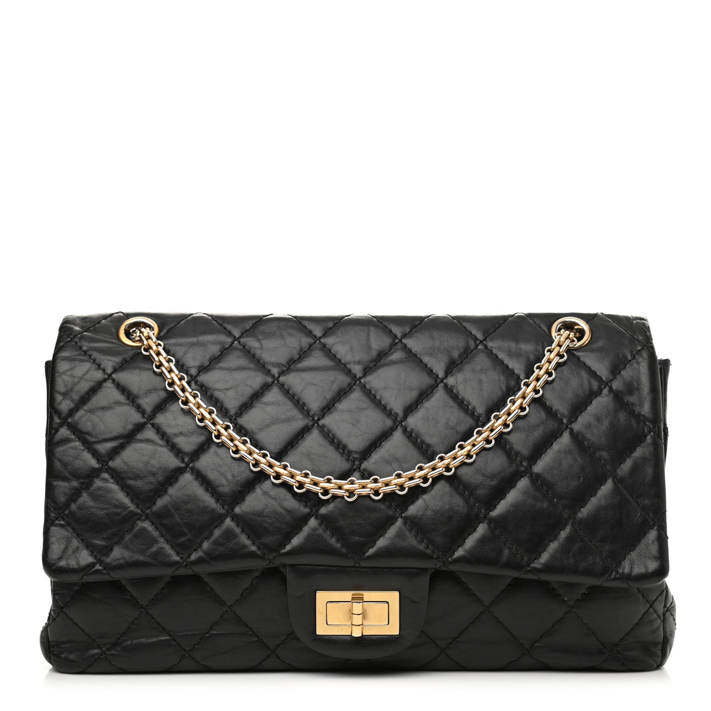 Aged Calfskin Quilted 2.55 Reissue 227 Flap Black