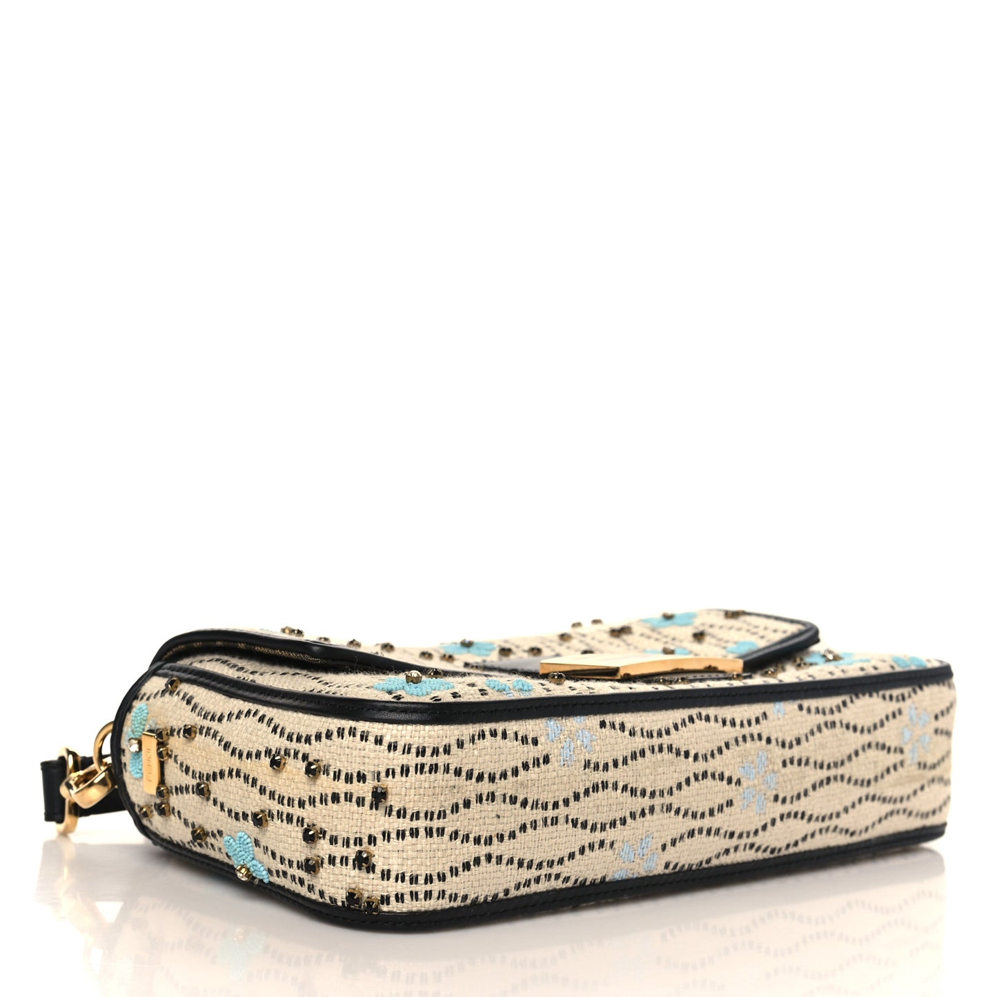 Raffia Vitello Crystal Floral Beaded Medium Baguette Natural Multicolor