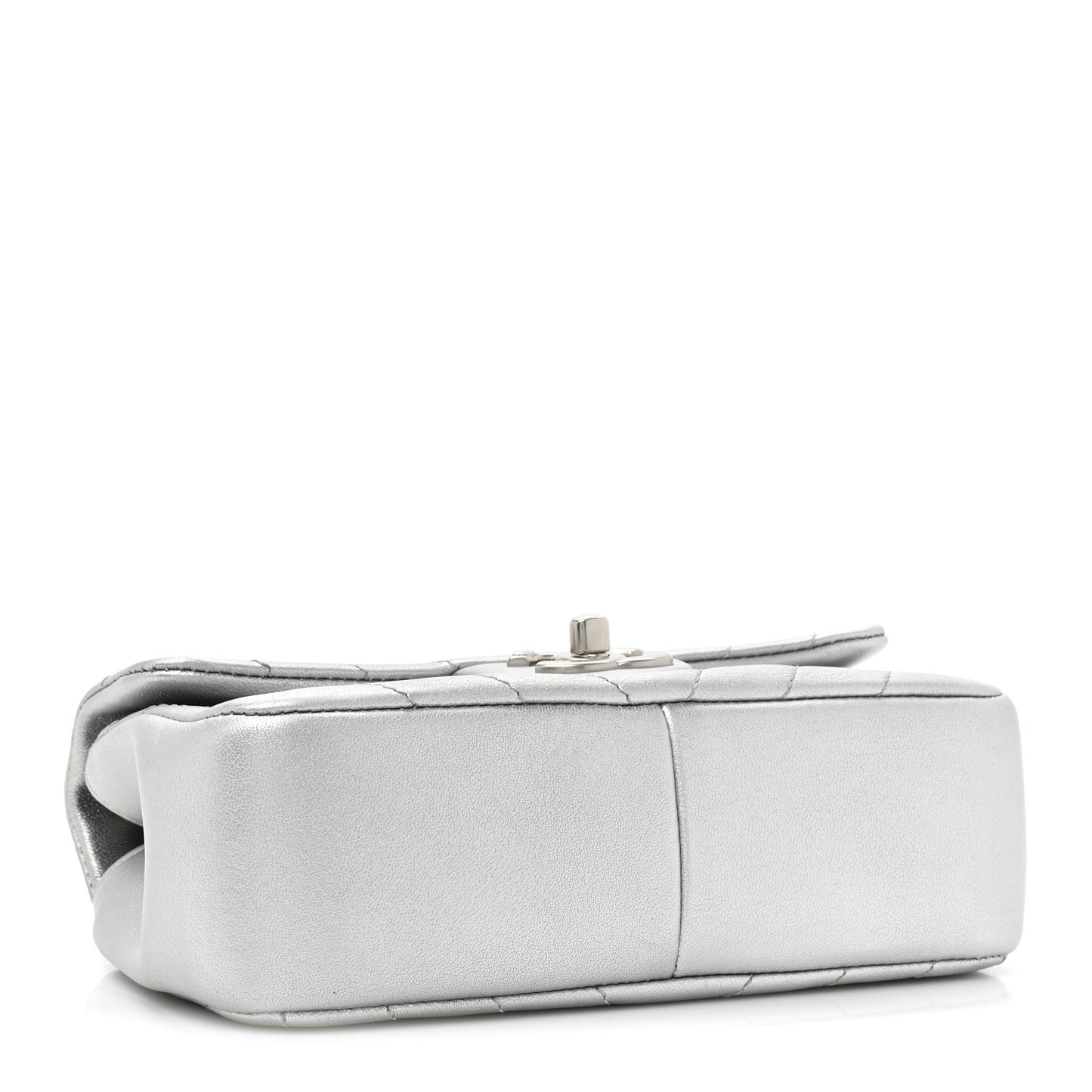 Metallic Lambskin Chevron Quilted Mini Rectangular Flap Silver