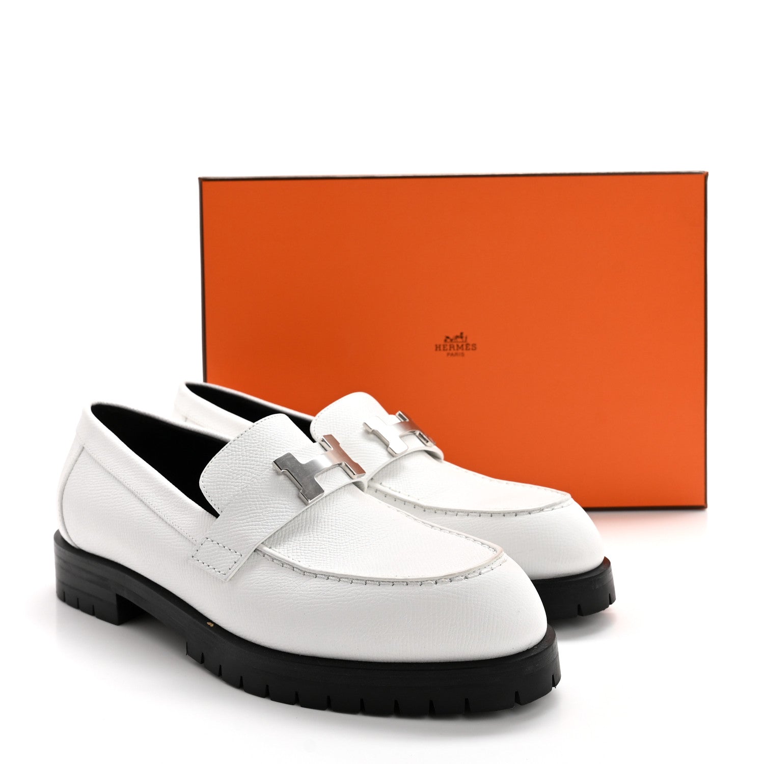 Hermes Epsom Womens Faubourg Loafers 38 White 9 of 9