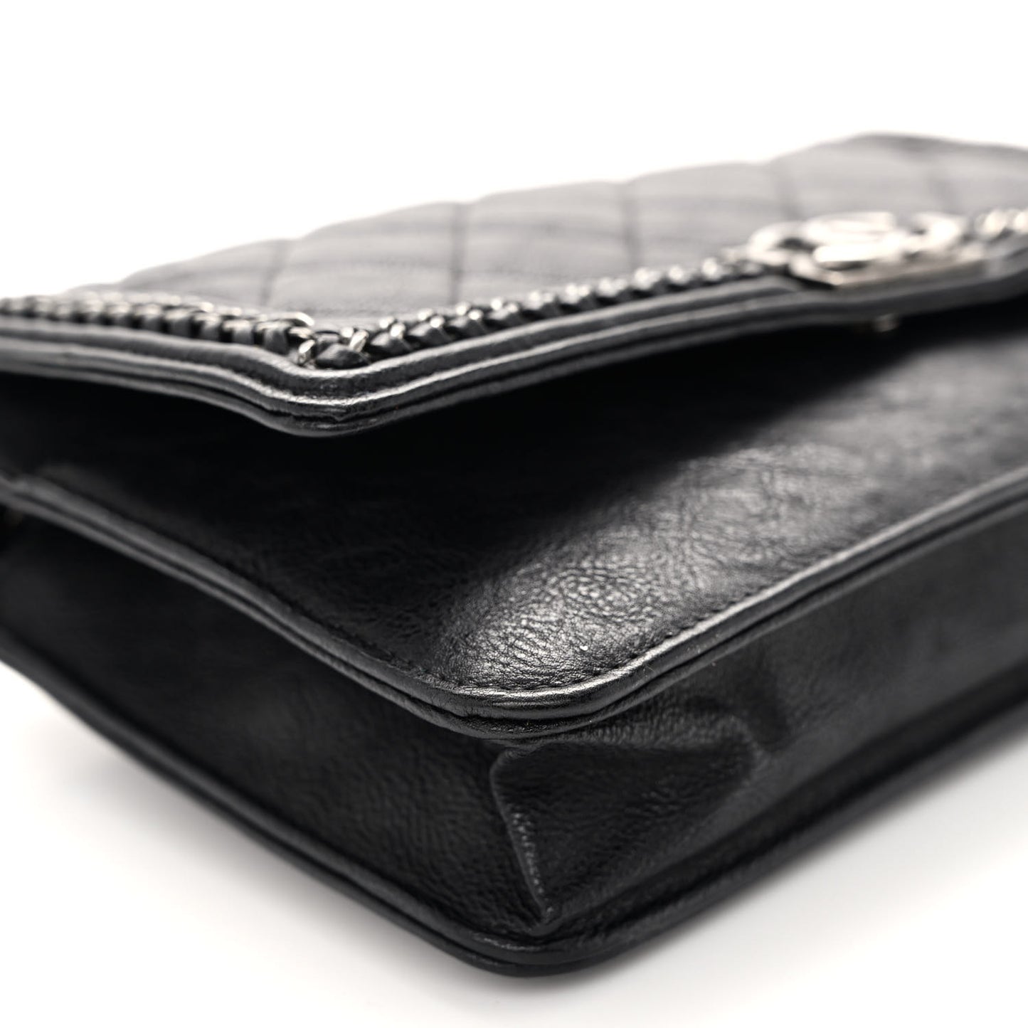 Calfskin Quilted Chain Around Boy Wallet On Chain WOC Black