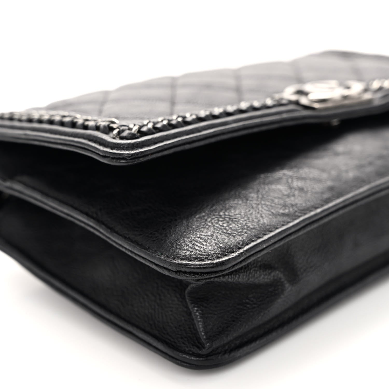 Chanel Calfskin Quilted Chain Around Boy Wallet On Chain WOC Black 10 of 11