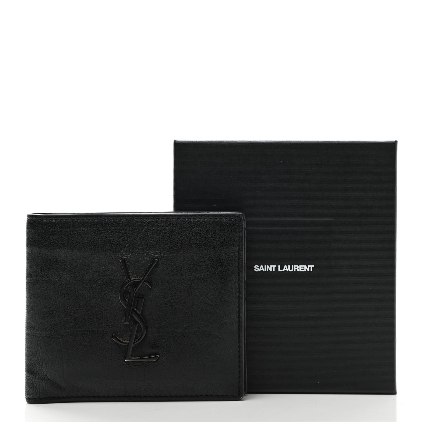 Calfskin Crocodile Embossed Monogram Bifold Wallet Black