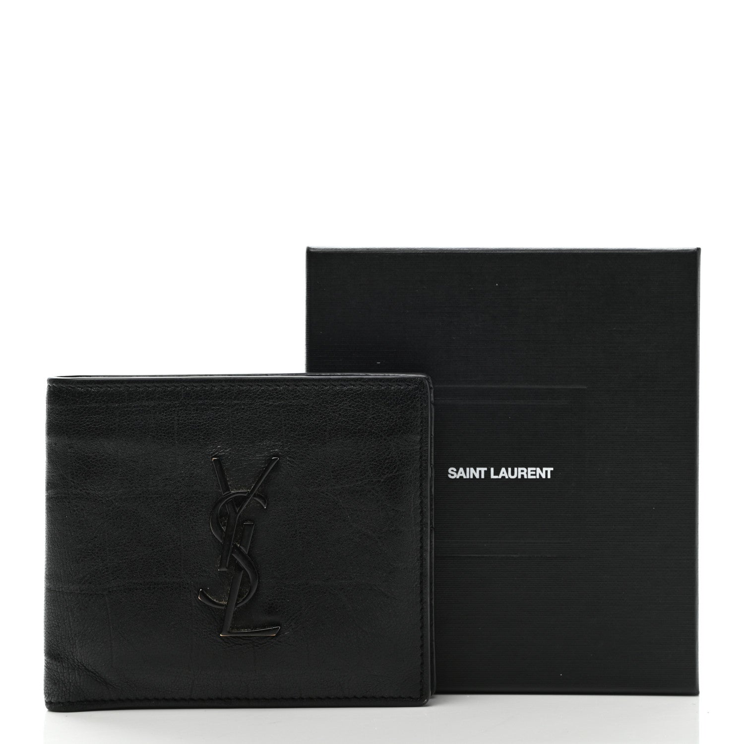 Saint Laurent Calfskin Crocodile Embossed Monogram Bifold Wallet Black 11 of 11