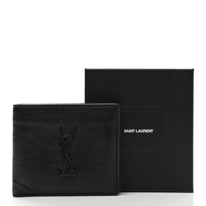 Saint Laurent Calfskin Crocodile Embossed Monogram Bifold Wallet Black 11 of 11