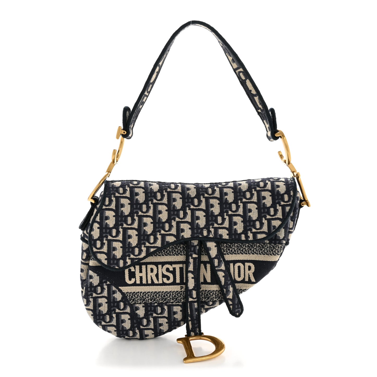 Oblique Embroidered Saddle Bag Blue