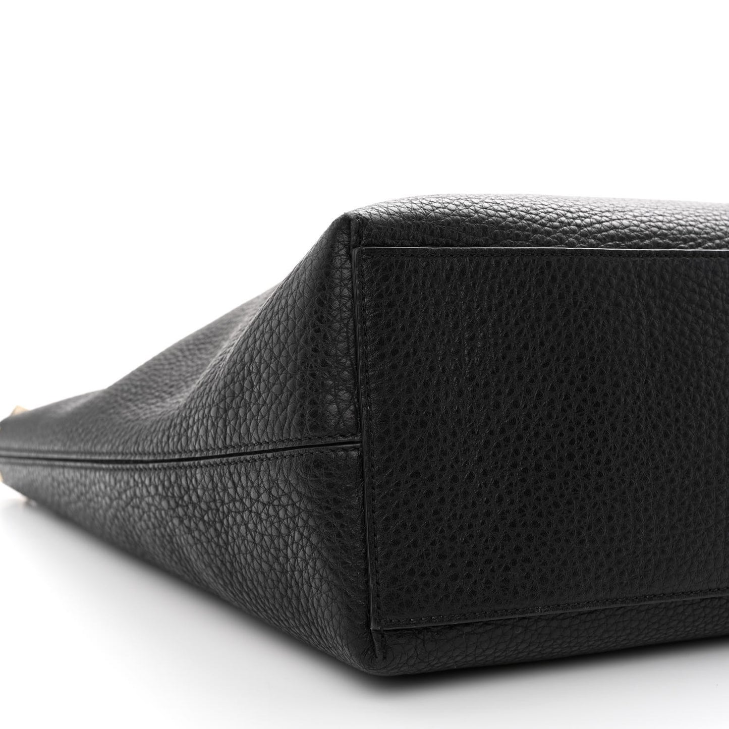 Grained Calfskin Rockstud Shoulder Tote Black