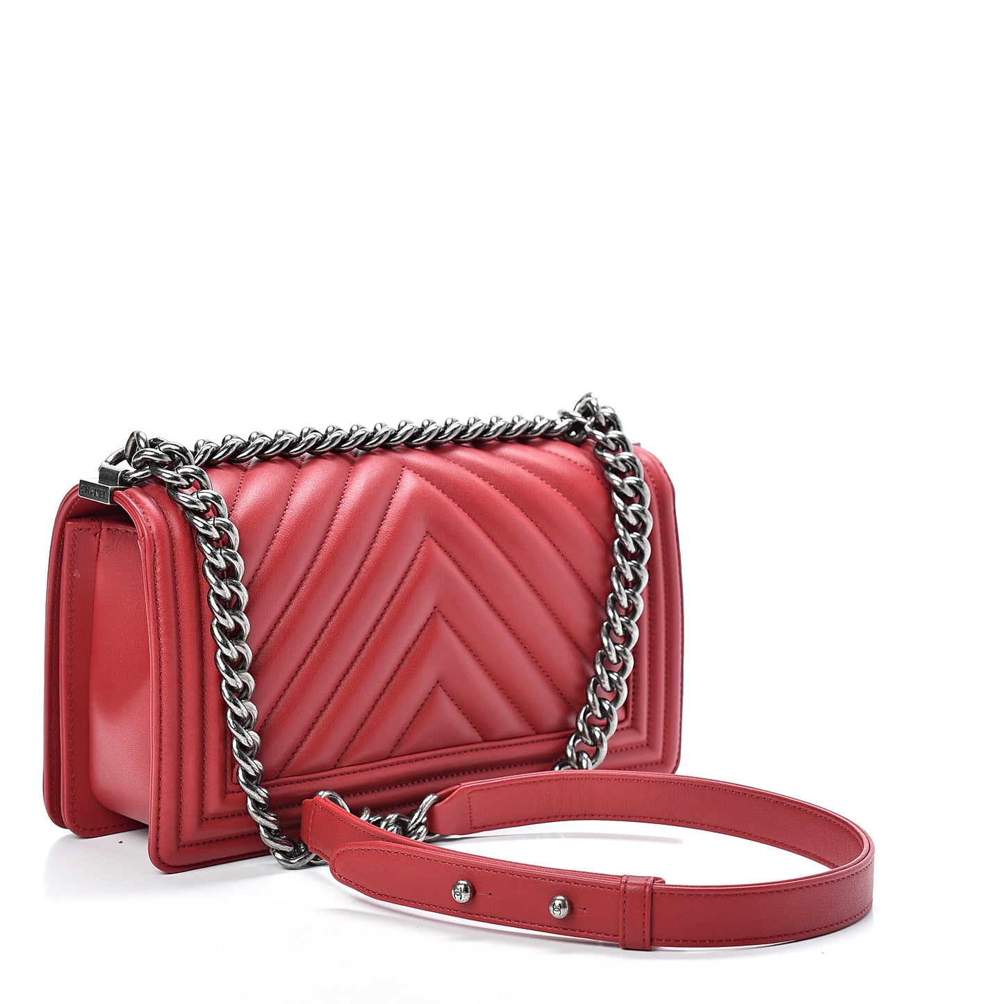 Calfskin Chevron Quilted Medium Boy Flap Dark Red