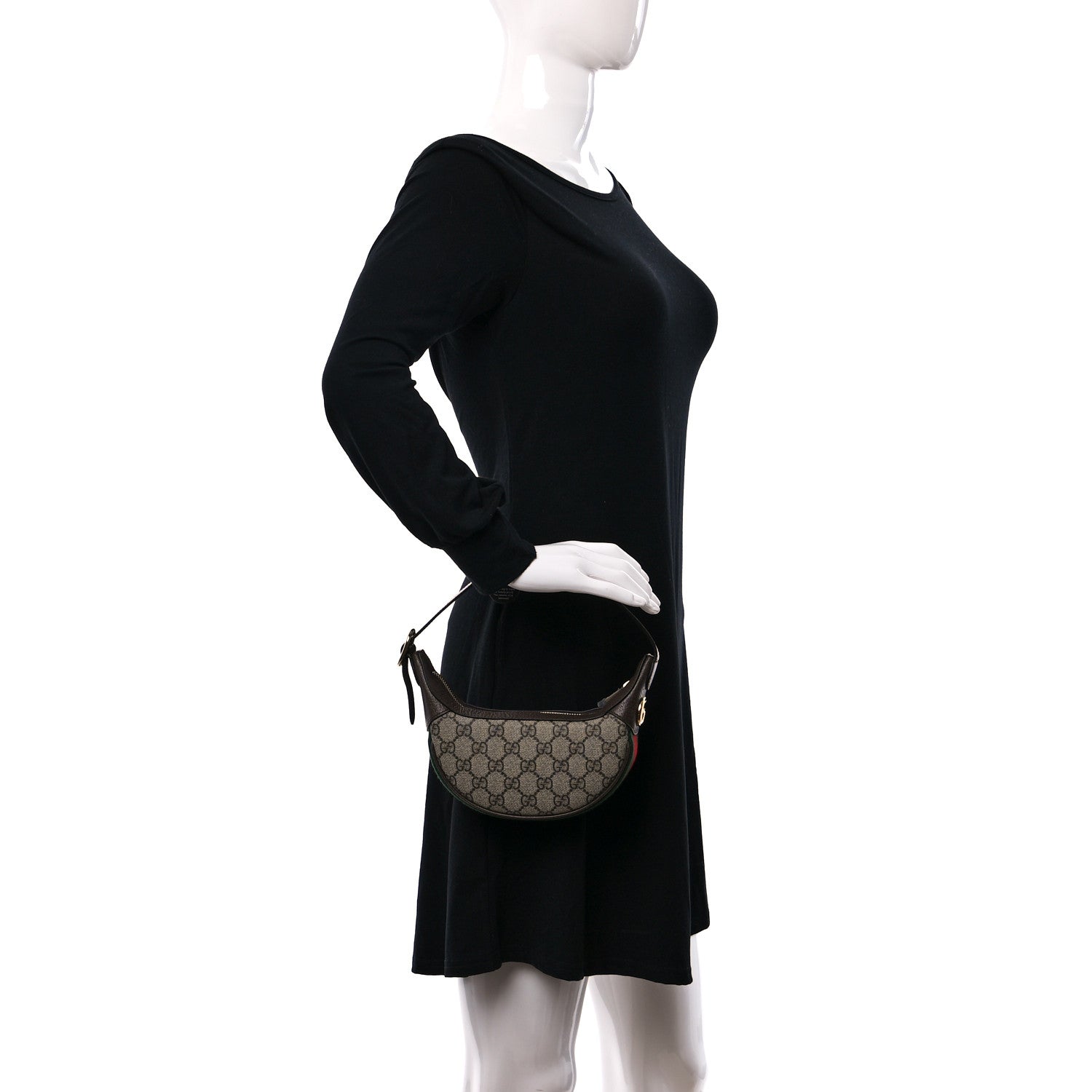 Gucci GG Supreme Monogram Textured Calfskin Web Mini Ophidia Half Moon Hobo Beige Ebony New Acero 2 of 11