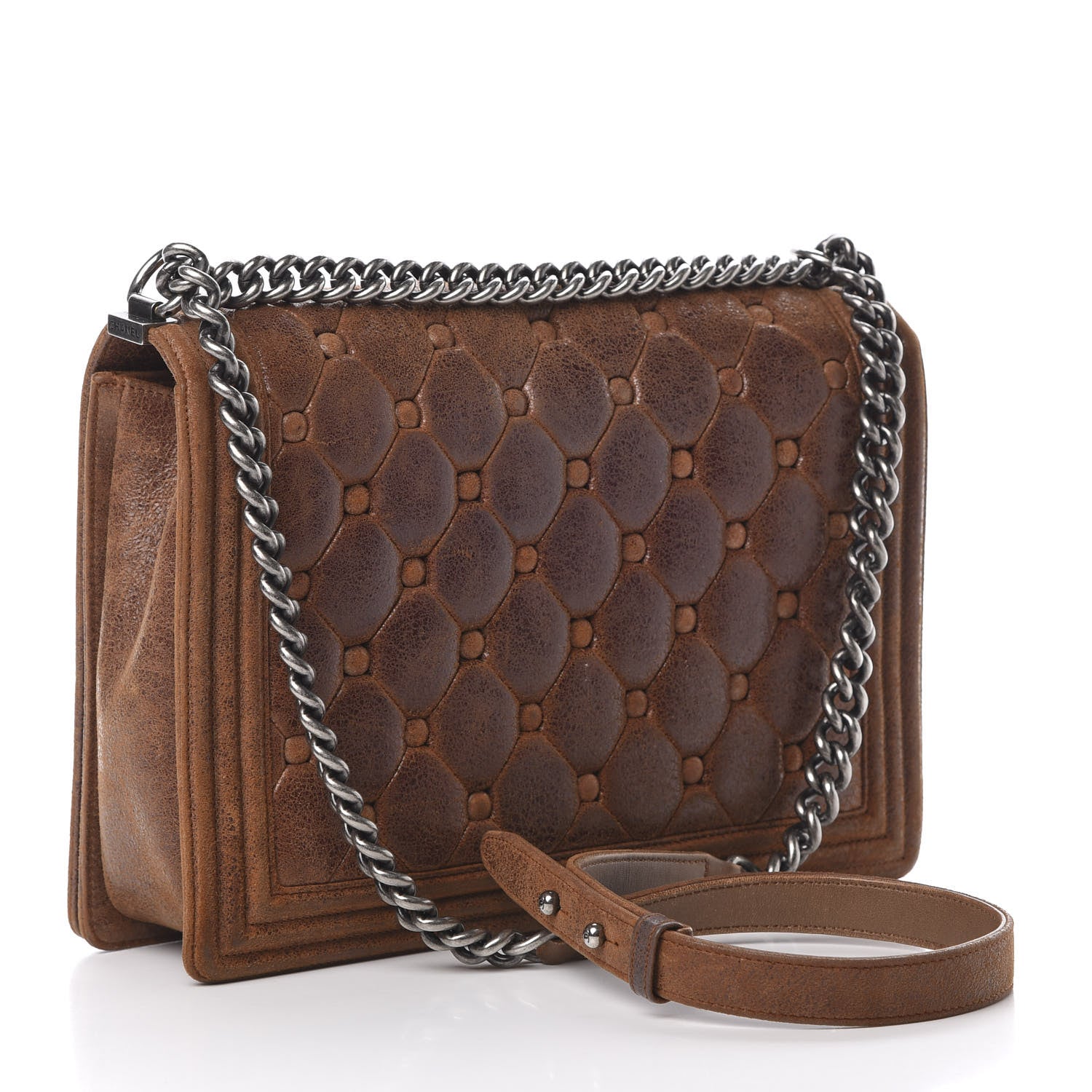 Chanel Nubuck Chesterfield Quilted Large Celtic Boy Flap Brown 3 of 14