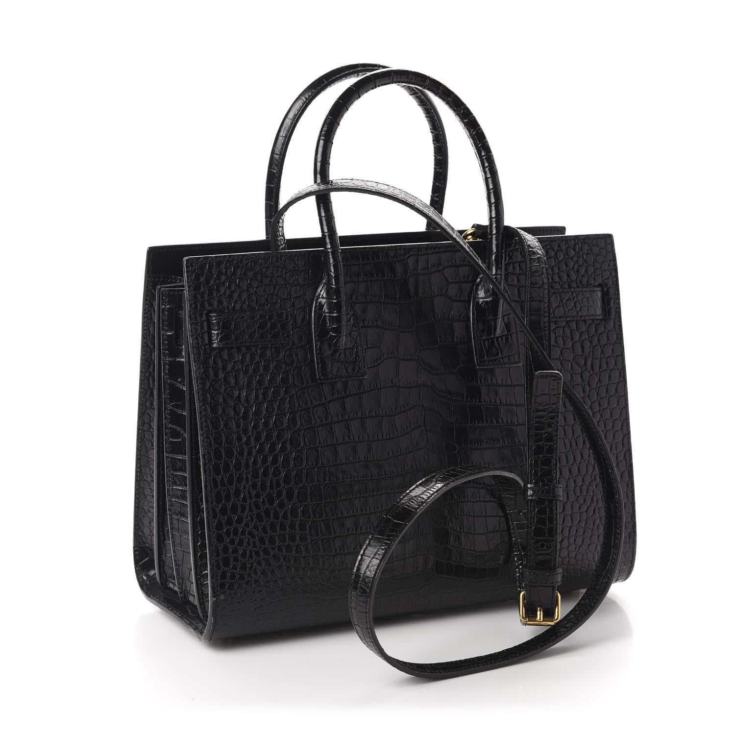 Saint Laurent Calfskin Crocodile Embossed Baby Sac De Jour Black 3 of 9