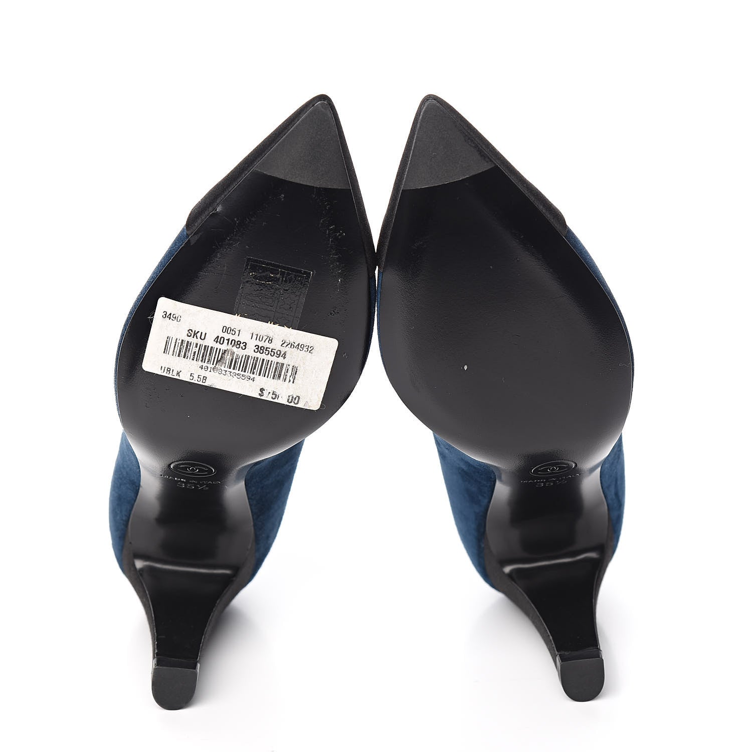 Chanel Suede Satin Cap Toe Gabrielle Pumps 35.5 Navy Black 5 of 11