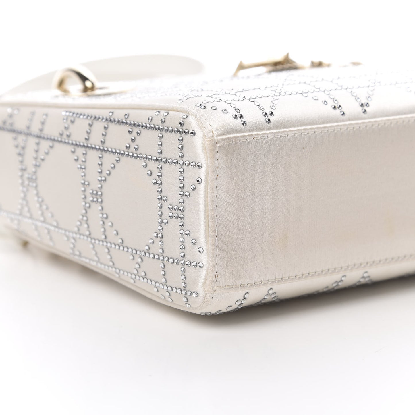 Satin Crystal Cannage Mini Lady Dior White