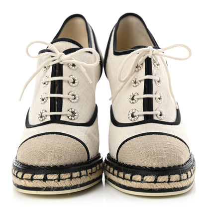 Chanel Raffia Lace Up Wedge Espadrilles 37.5 Beige 2 of 14