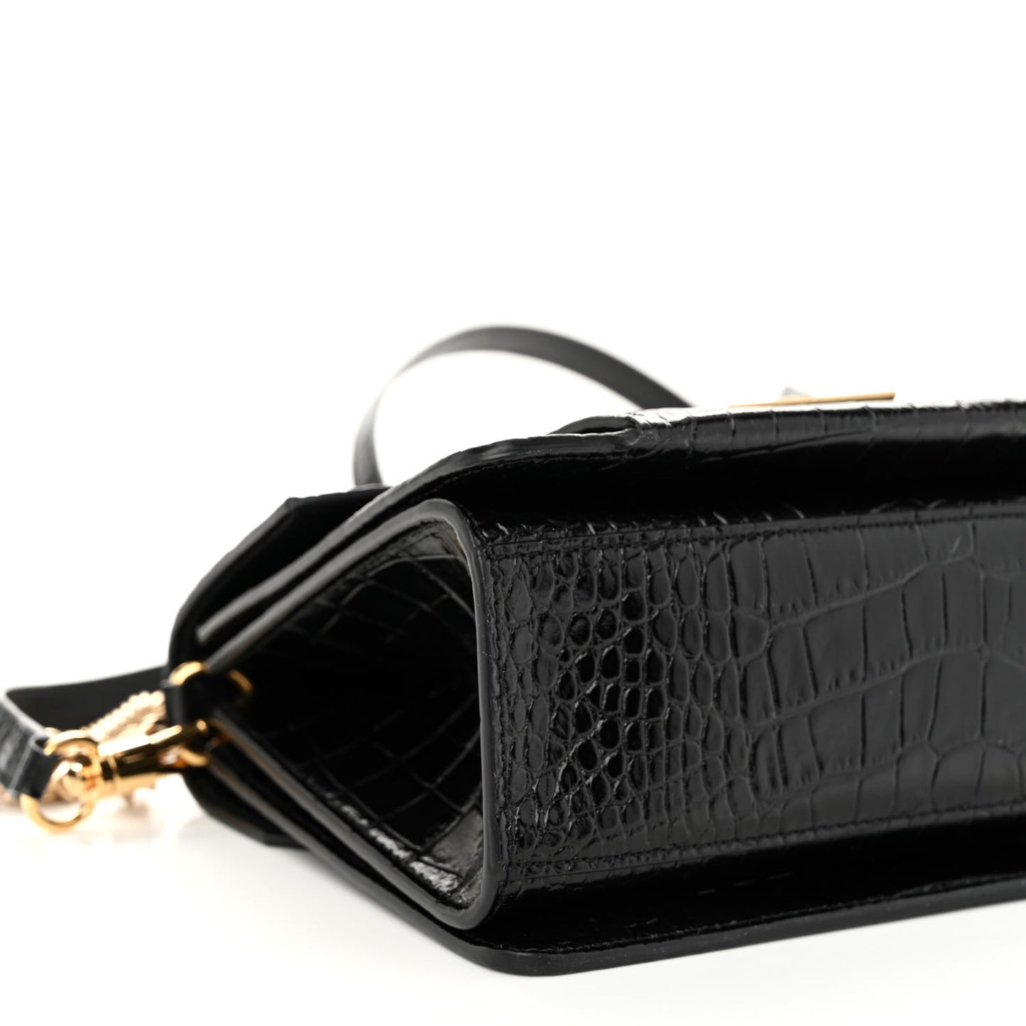 Calfskin Crocodile Embossed Suede Small GV3 Shoulder Bag Black