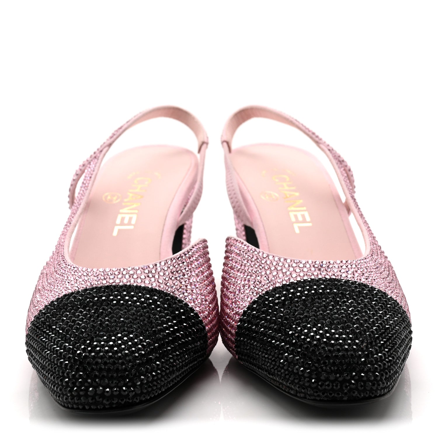Chanel Strass Cap Toe CC Slingback Pumps 39 Pink Black 1834129