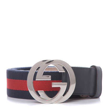 Gucci Calfskin Web Interlocking GG Belt 115 46 Navy Red 1 of 7