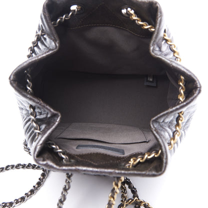 Chanel Metallic Grained Goatskin Chevron Quilted Gabrielle Backpack Dark Silver Gold 4 of 10