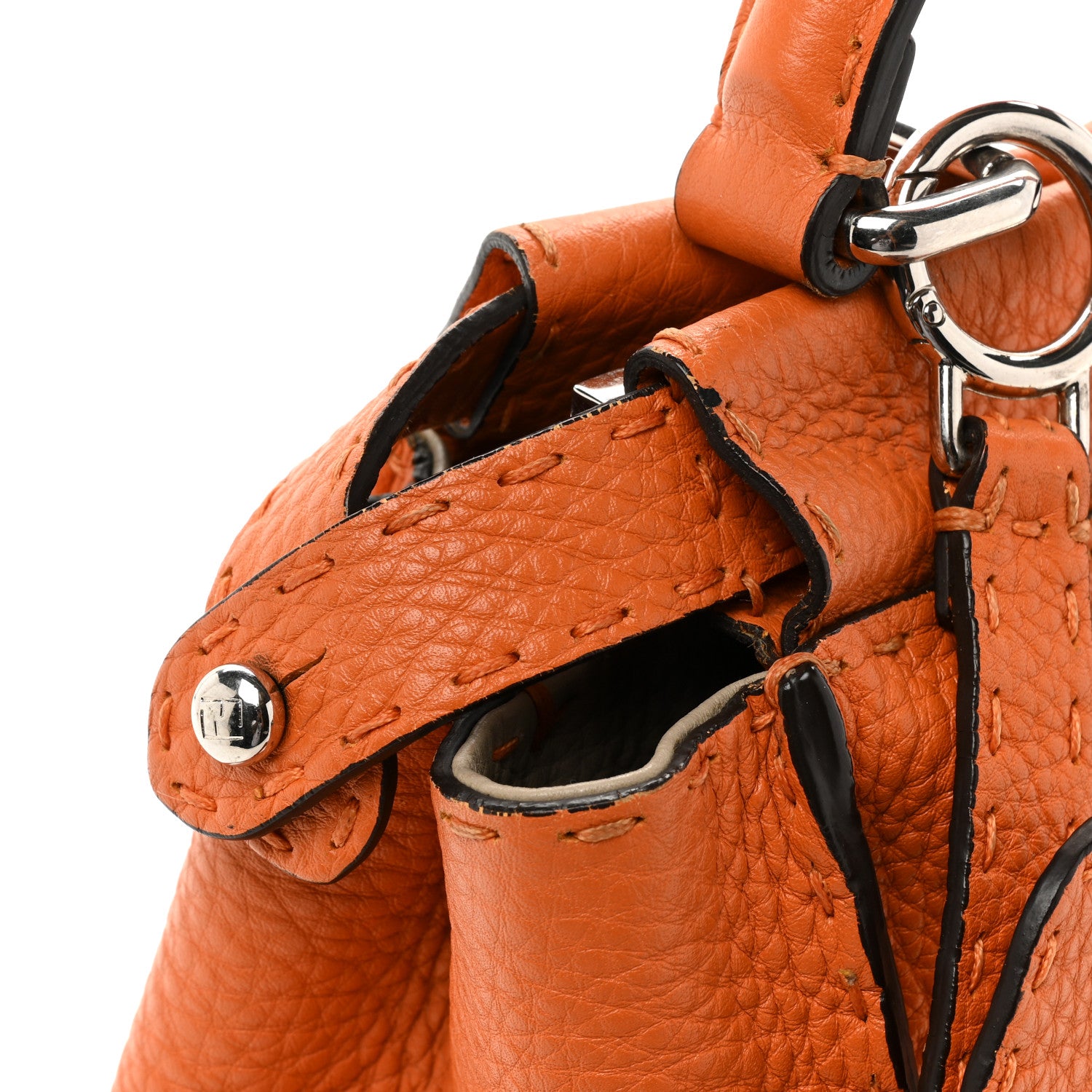 Fendi Cuoio Romano Selleria Bi-Color Medium Peekaboo Iconic Satchel Orange Stone 16 of 17